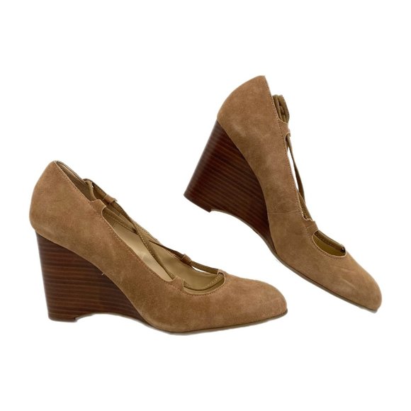 Adrienne Vittadini Brown Suede Lace Up Wedges | High Heel Style - Picture 1 of 10
